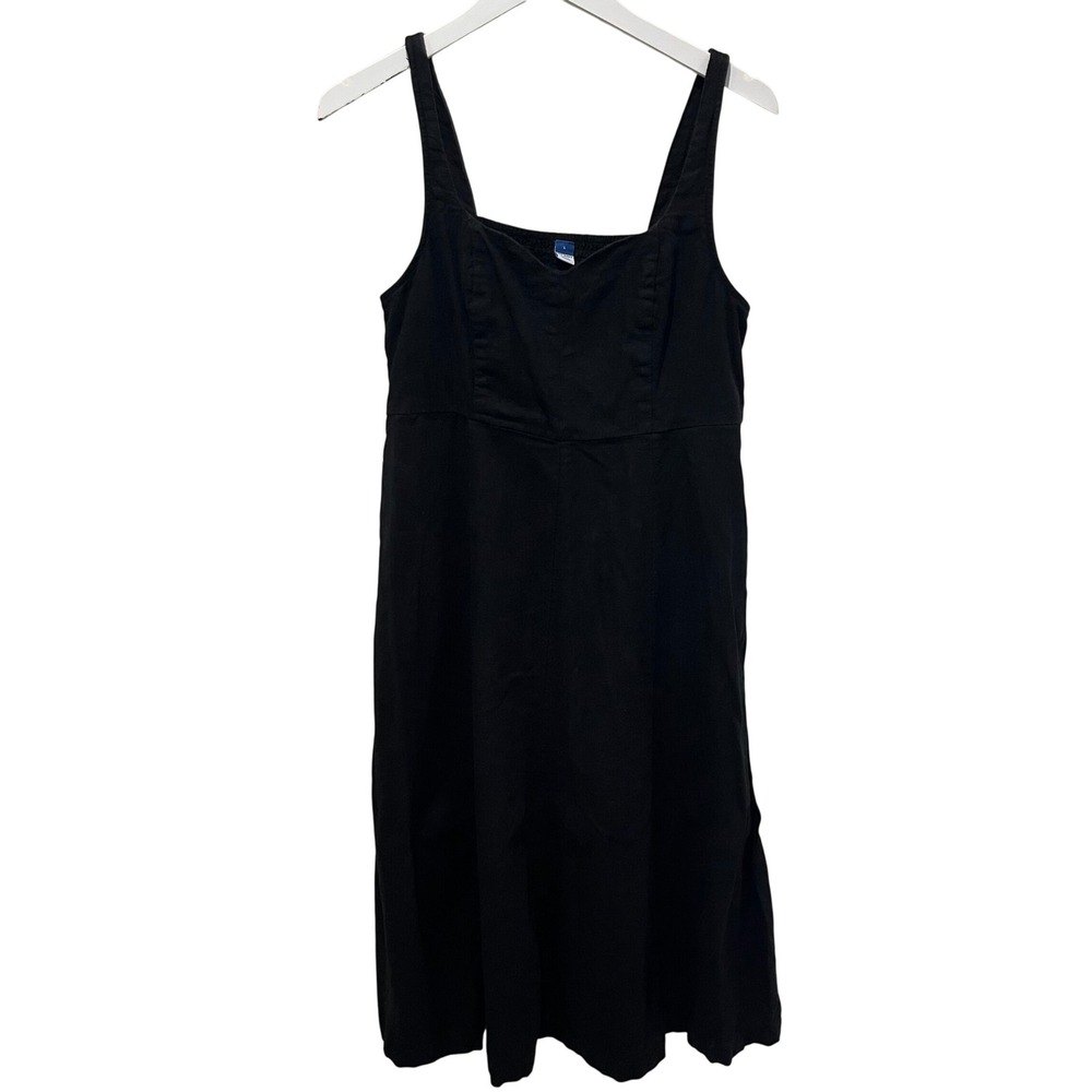 Old Navy Sleeveless Midi Dress Women Size L Black Linen Blend Smocked Back
